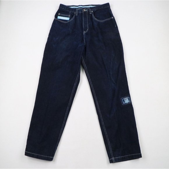 Vintage 90s Streetwear Mens 32x33 Distressed Baggy Wide Leg Denim Jeans Blue